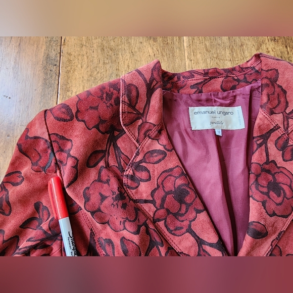 Vintage Emanuel Ungaro Paris Italy red lambskin suit jacket skirt set 10 VGUC - Picture 15 of 17